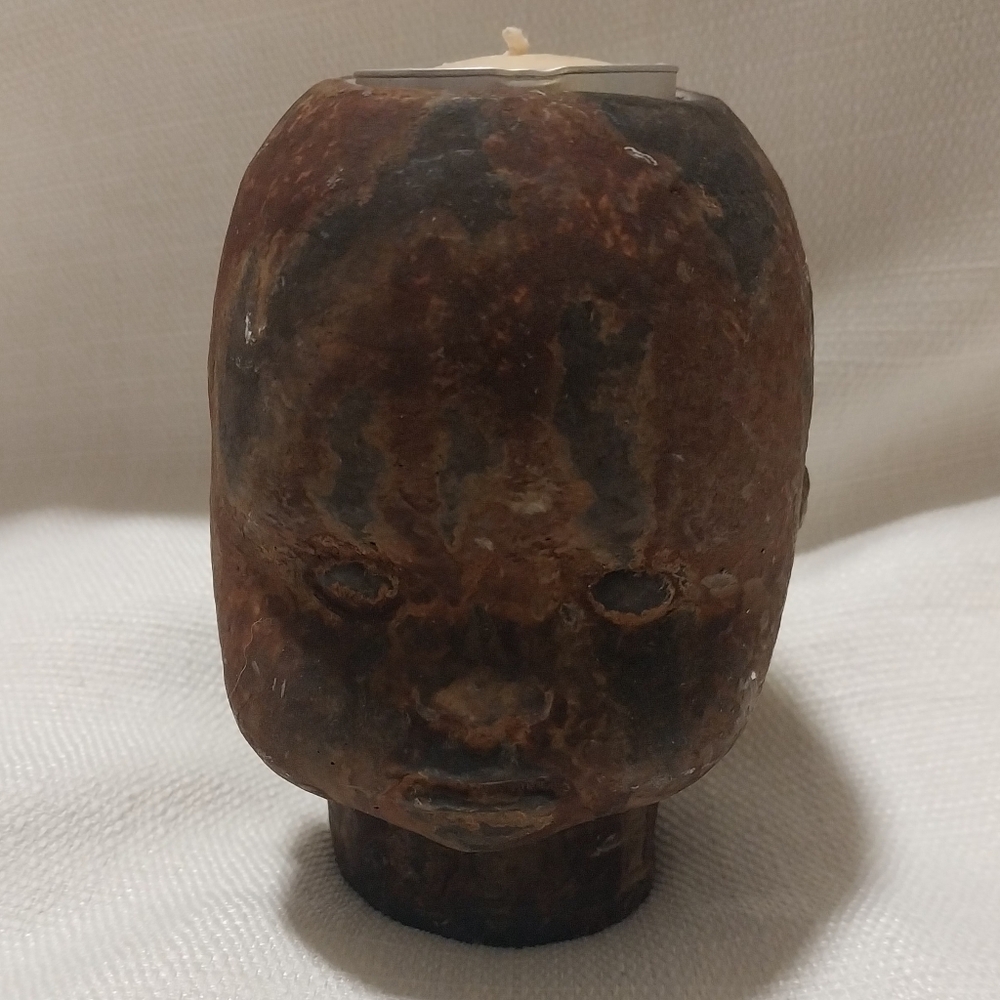Artisan Made Cast Iron Rustic Bronze Petina Baby Head Candle Holder
